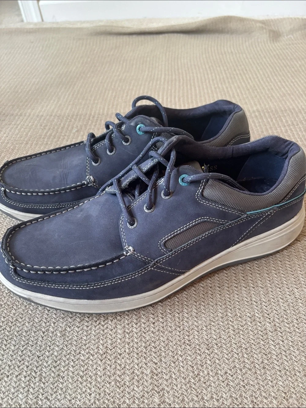 G.H. Bass & Co. Navy Leather Moc Toe Boat Shoes